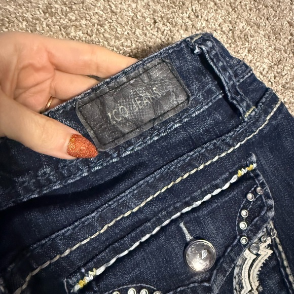 Women's ZCO Dark Wash Saddle Stitch Boot Cut Low Rise Jeans - Picture 8 of 10